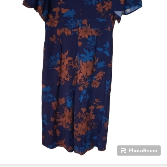 Sage the label blue and Orange floral Deep Vneck Jumpsuit romper Capri Style - Picture 8 of 9